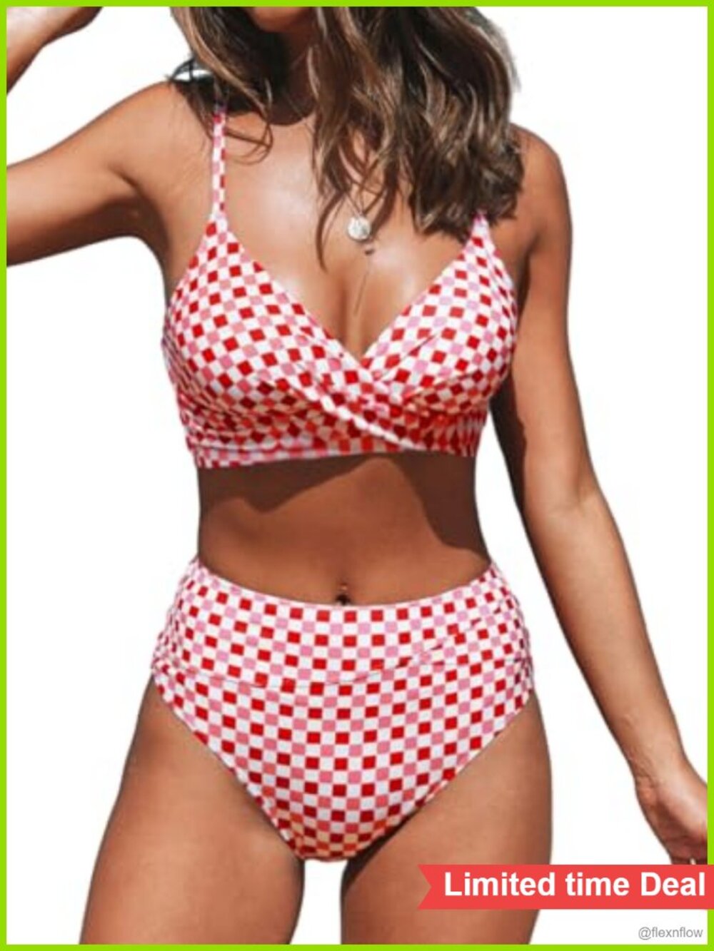 High Waisted V Neck Twist Bikini Set Removable Padded Cups Adjustable Straps